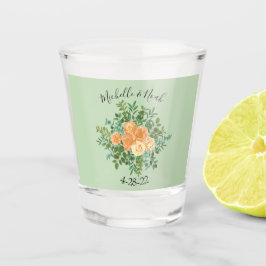 Peach & Light Green Peony & Rose Blumenhochzeit Schnapsglas