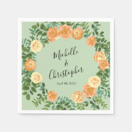 Peach & Light Green Peony & Rose Blumenhochzeit Serviette