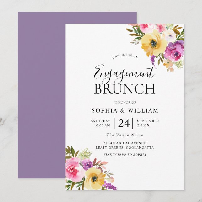 Peach Lila Blush Blume Einsatzgruppe Brunch Einladung (Vorne/Hinten)