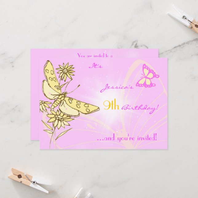 Peach Lila Butterfly Einladungskarte (Vorderseite/Rückseite Beispiel)