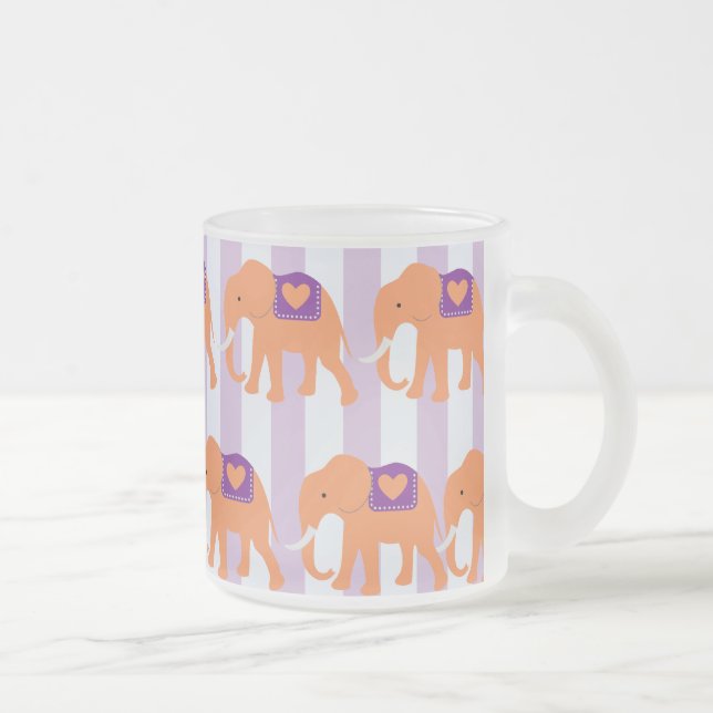 Peach Lila Elephants Herz auf Lila Streifen Mattglastasse (Rechts)