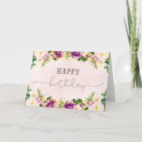 Peach Lila Floral Watercolor Happy Geburtstag