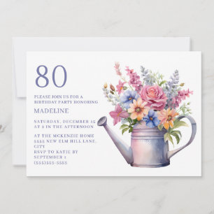 Peach Lila Floral Watering kann 80. Geburtstag Einladung