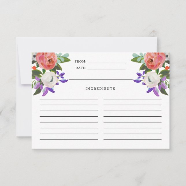 Peach Lila Minze Green Floral Blooms Rezept Karte (Vorderseite)