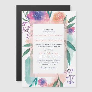 Peach & Lila Wasserfarbenblüten Blütenhochzeit Magneteinladung