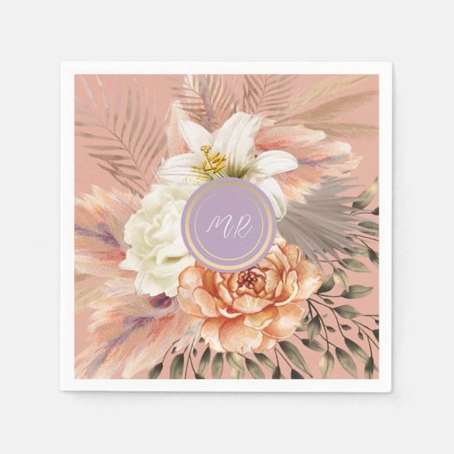 Peach Lilac Floral Wedding Serviette (Vorderseite)