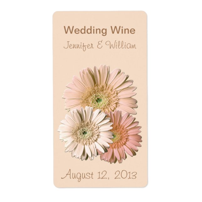 Peach Linen Gerber Daisies Wedding Mini Wine Label (Vorne)