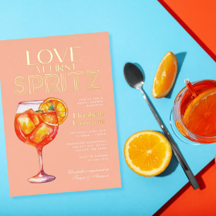 Peach Love at First Spritz Junggesellinnenabschied Folieneinladung