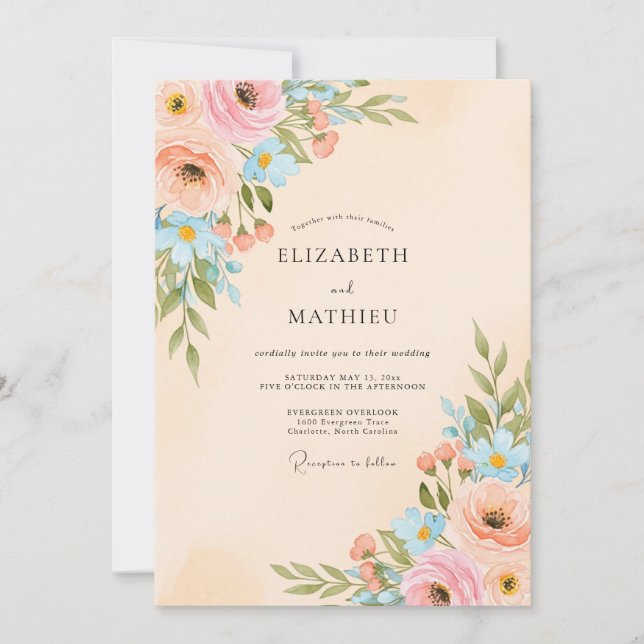 Peach Lustrous Spring Wedding Einladung (Vorderseite)