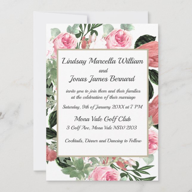 Peach Magnolia Faire-part de mariage florale rose (Devant)