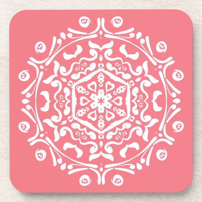 Peach Mandala Getränkeuntersetzer (Vorderseite)