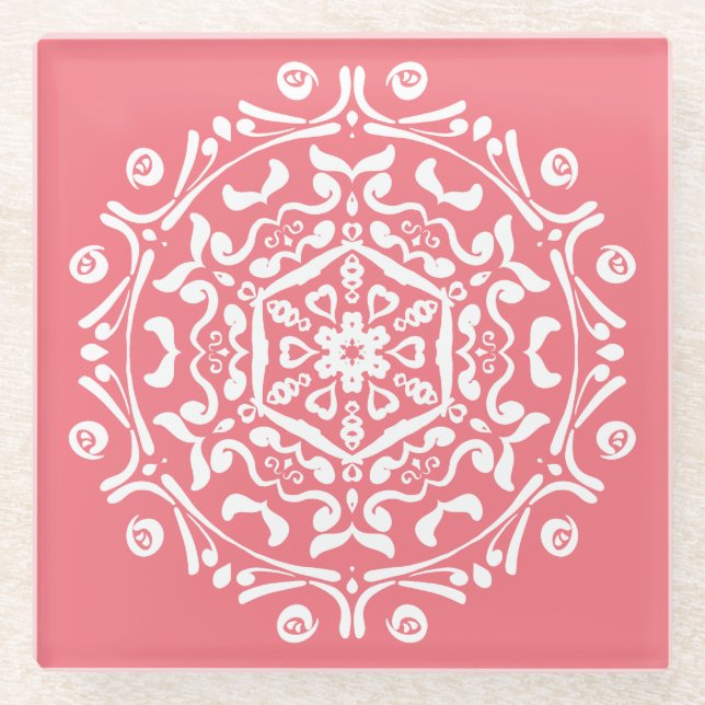 Peach Mandala Glasuntersetzer (Vorderseite)