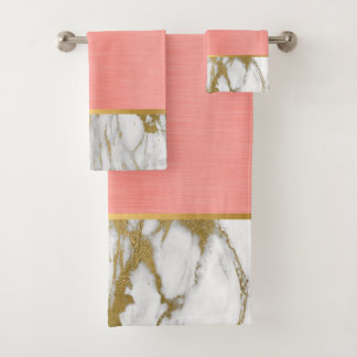PEACH MARBLE GOLD BADEZIMMER TOWEL SET