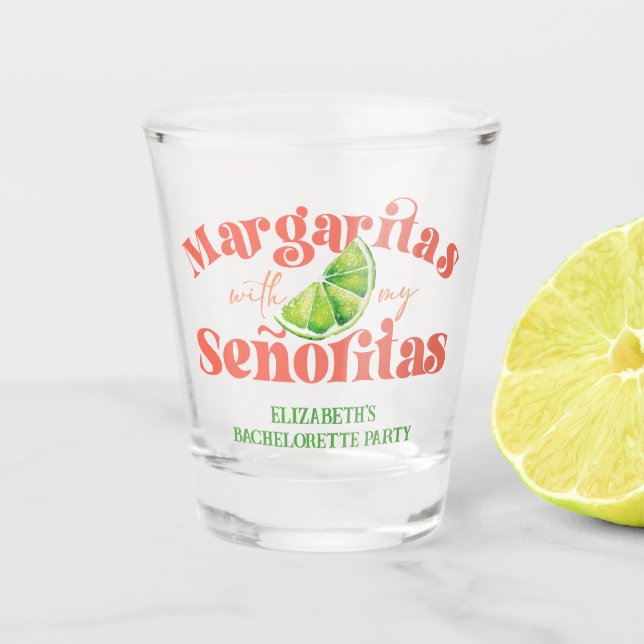 Peach Margaritas mit meinem Señoritas Bachelorette Schnapsglas (Vorderseite)