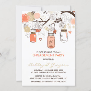 Peach Mason Jars Invitation de la partie d'engagem