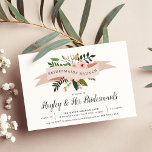 Peach Meadow | Bridesmaids Brunch Invitation Einladung<br><div class="desc">Celebrate your best girls with these chic bridesmaids brunch invitations. Design features a blush pink ribbon bearing the words "bridesmaids brunch" with peach flowers and green leaves peeking out. Personalize with your brunch details in inky off-black serif and calligraphy lettering.</div>