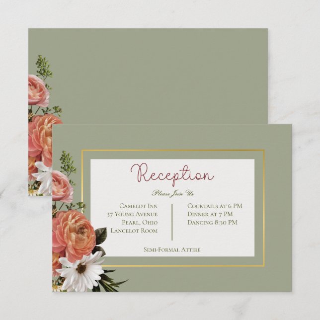 Peach Mimosa Blooms Blumenhochzeit Empfang Begleitkarte (Vorne/Hinten)