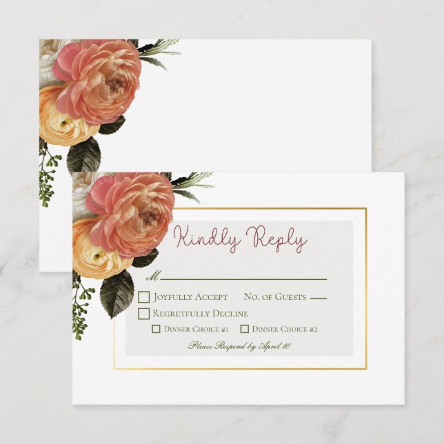 Peach Mimosa Blooms Blumenhochzeit RSVP Karte (Vorne/Hinten)