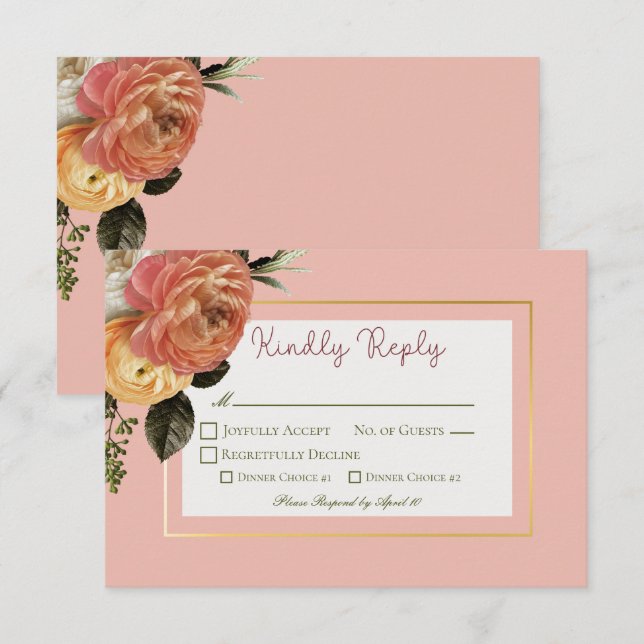 Peach Mimosa Blooms Blumenhochzeit RSVP Karte (Vorne/Hinten)