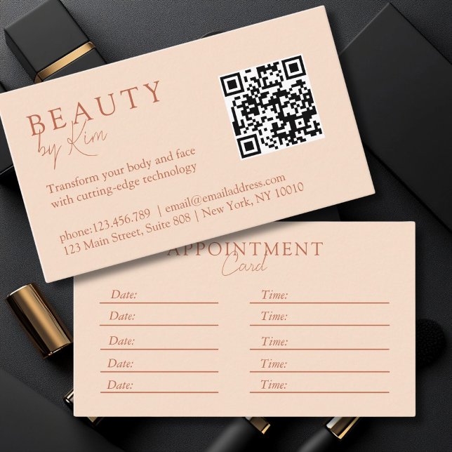 Peach, Minimal, elegant, Salon, QR-Code Terminkarte (Peach, Minimal, Elegant, Salon, QR-Code Appointment Card)