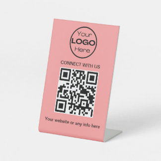 Peach Minimalistic Business Logo und QR Code Sockelschild