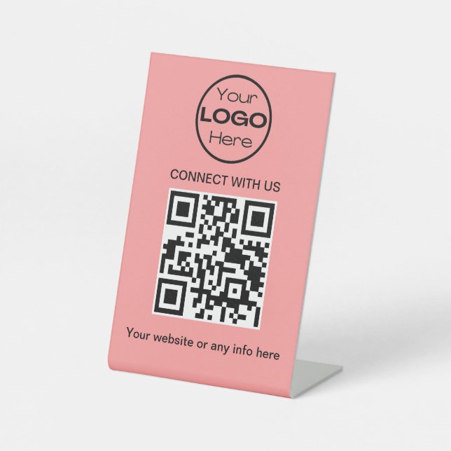 Peach Minimalistic Business Logo und QR Code Sockelschild (Vorderseite)