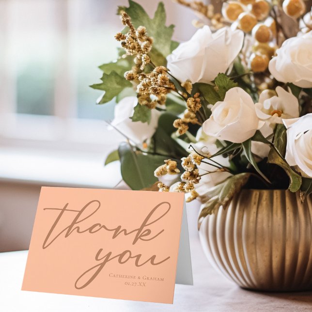 Peach Minimalistisch Typografy Wedding Personalisi Dankeskarte (Von Creator hochgeladen)