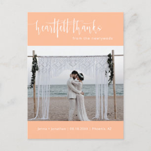 Peach Minimalistisch Wedding Foto Vielen Dank Postkarte