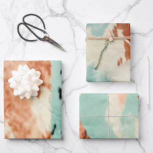 Peach Mint Cowgirl Cowhide Geschenkpapier Set