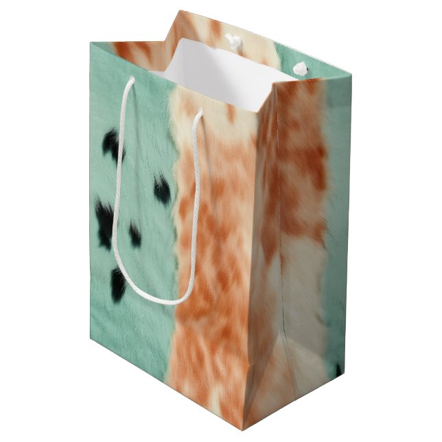 Peach Mint Cowgirl Cowhide Mittlere Geschenktüte (Vorderseite Schrägansicht)