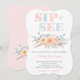 Peach Mint Meet Baby Girl or Sip and See Party Einladung