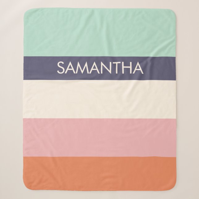 Peach Mint Moderne Farbblöcke Streifen personalisi Sherpadecke (Vorderseite)