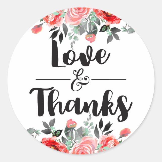 Peach & Mint Peony Wedding Liebe & Vielen Dank Runder Aufkleber (Vorderseite)