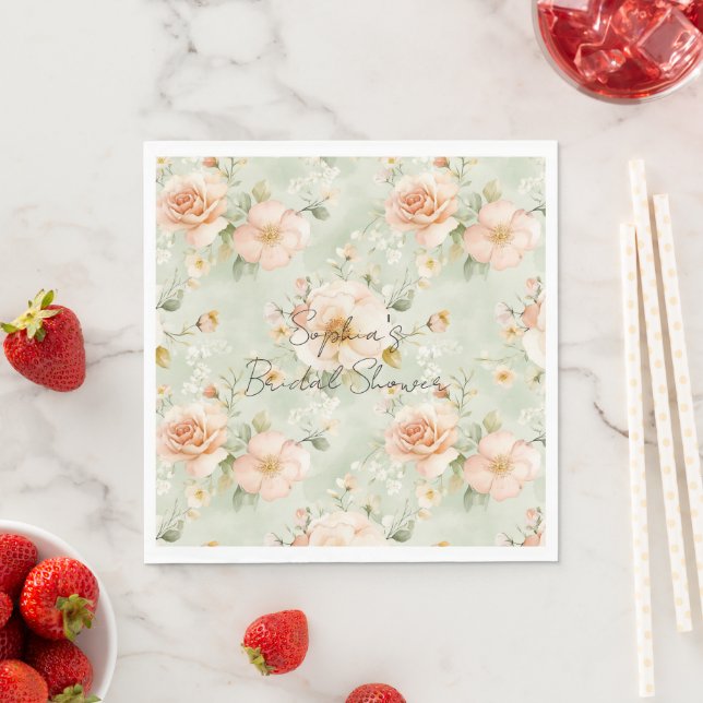 Peach Mint Pretty Rose Floral Bridal Shower Serviette (Beispiel)