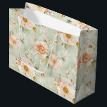 Peach Mint Pretty Roses Floral Bridal Shower Große Geschenktüte<br><div class="desc">Peach Mint Pretty Roses Floral Bridal Shower</div>
