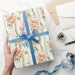Peach Mint Roses Floral Stripes Birthday Geschenkpapier<br><div class="desc">Peach Mint Roses Floral Stripes Bridal Shower Birthday</div>