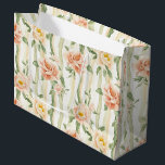 Peach Mint Roses Floral Stripes Birthday Große Geschenktüte<br><div class="desc">Peach Mint Roses Floral Stripes Bridal Shower Birthday</div>
