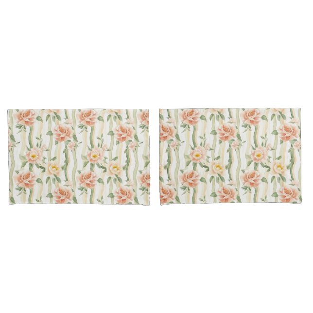 Peach Mint Roses Floral Stripes Birthday Kissenbezug (Vorderseite-Set)