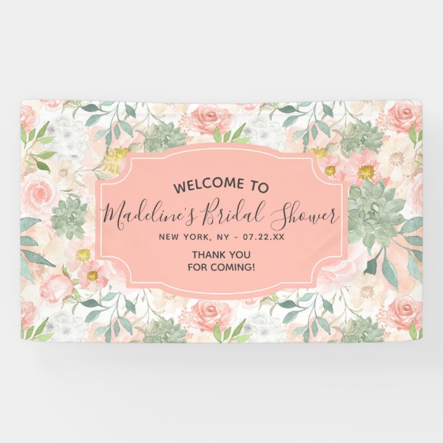 Peach Mint Sukkuläres Brautparty Begrüßung Banner (Horizontal)