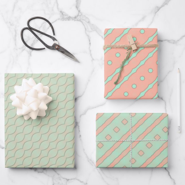 Peach Minze Artistry Wrapping Paper Flat Sheet Set Geschenkpapier Set (Vorderseite)