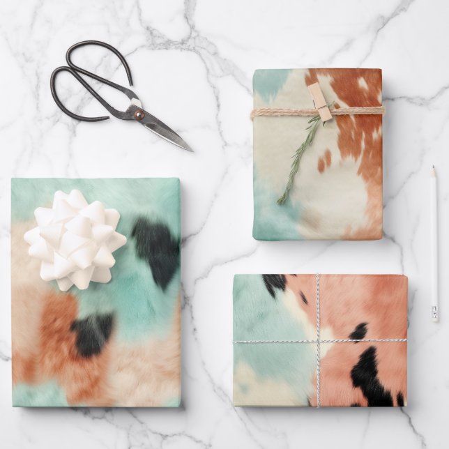 Peach Minze Cream Cowhide Geschenkpapier Set (Vorderseite)