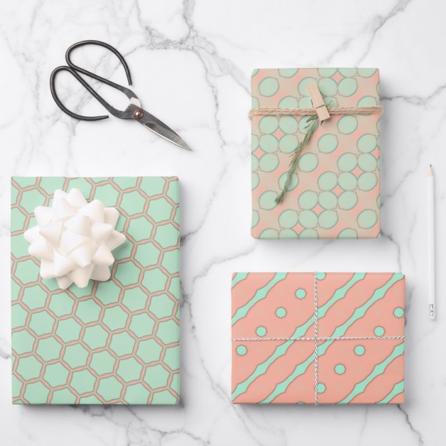 Peach & Minze Pasteten Wrapping Paper Flat Sheet S Geschenkpapier Set (Vorderseite)