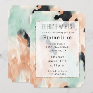 Peach Minze White Western Cowhide Einladung
