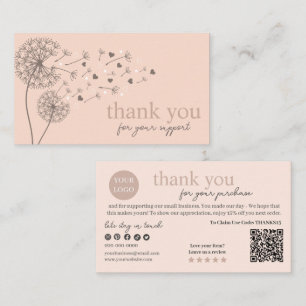 Peach Modern Script QR Code, vielen Dank Visitenkarte