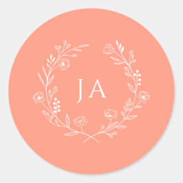Peach Monogram Wedding Runder Aufkleber