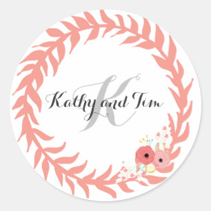 Peach Monogram Wedding Umschlag Aufkleber & Sticke