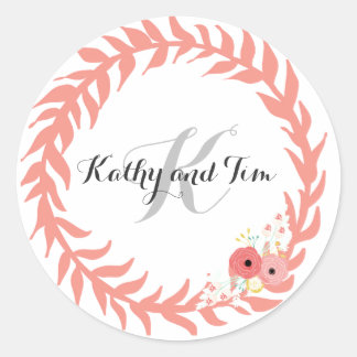 Peach Monogram Wedding Umschlag Aufkleber & Sticke