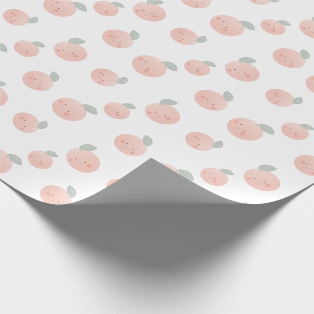 Peach Muster Niedlich Kawaii Weiß & Pink Geschenkpapier (Ecke)