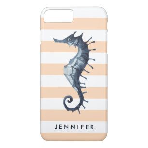 Peach Nautic Seepferd personalisiert Monogramm Case-Mate iPhone Hülle