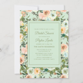 Peach Neo Mint Dusty Blue Floral Brautparty Einladung